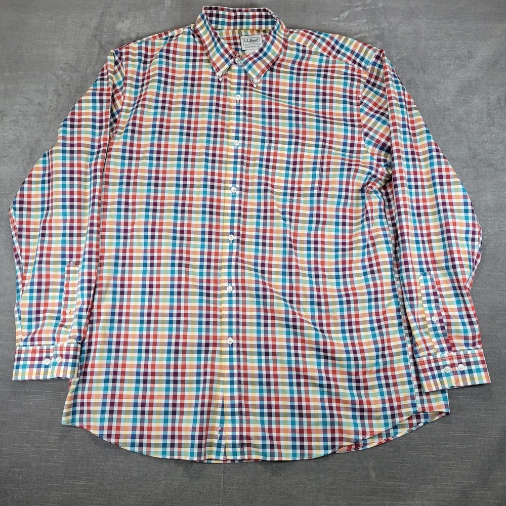 LL Bean Mens XL Traditional Fit Multi Color‎ Plaid Button Down Shirt